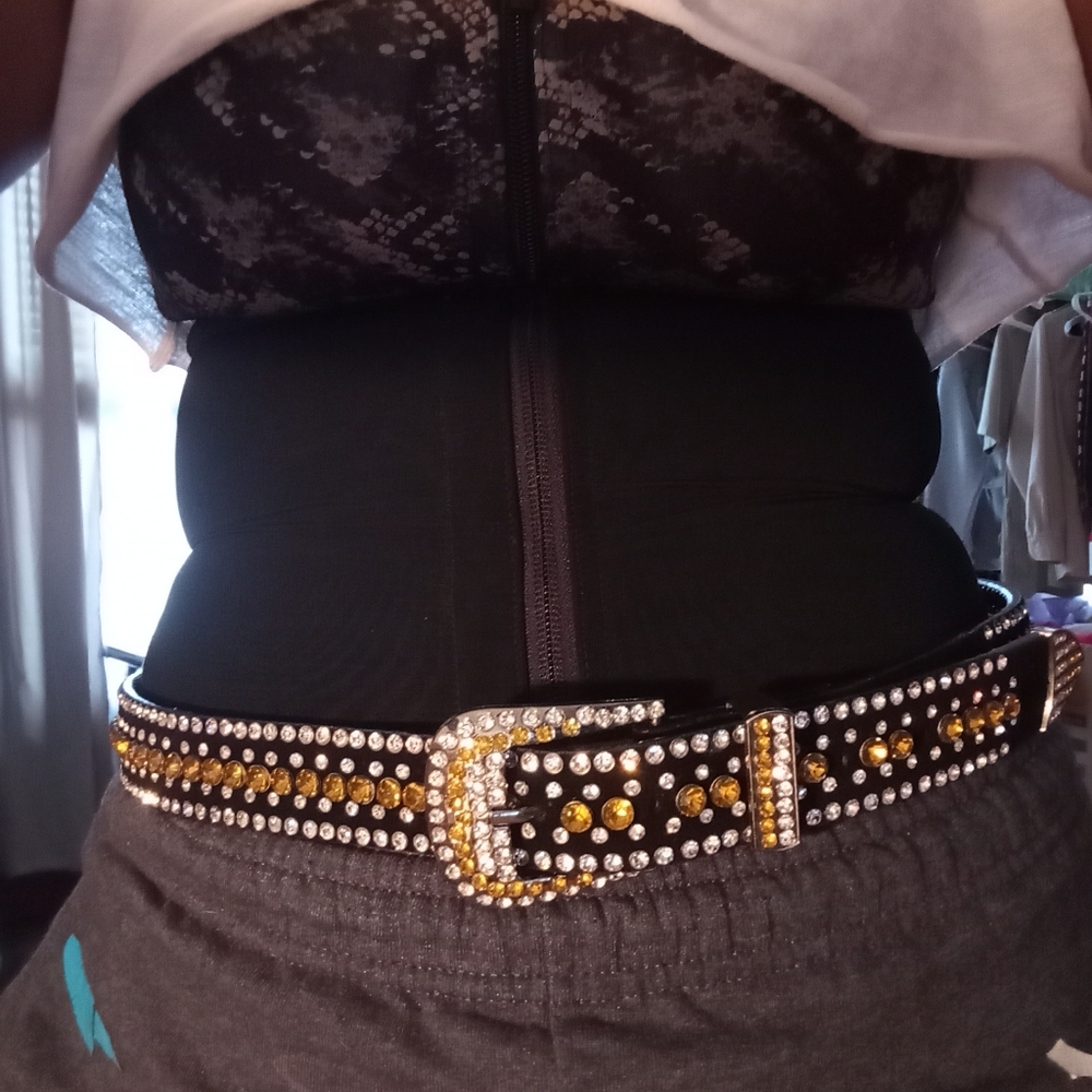 Genuine leather bedazzled belt